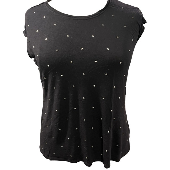 a.n.a A New Approach Tops - a.n.a A New Approach Womens Black Rhinestone Embellished Cap Sleeve Top Lrge #DB